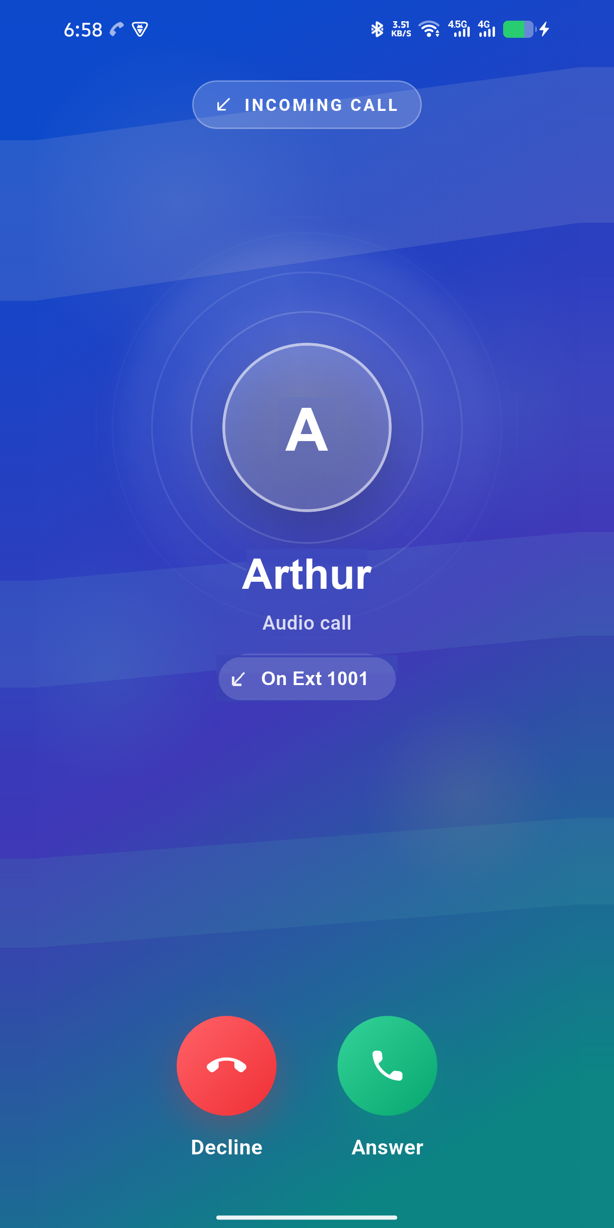 OctaSIP Android incoming call screen